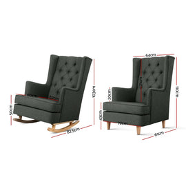 Artiss Rocking Chair Armchair Linen Fabric Charcoal Gaia - 0