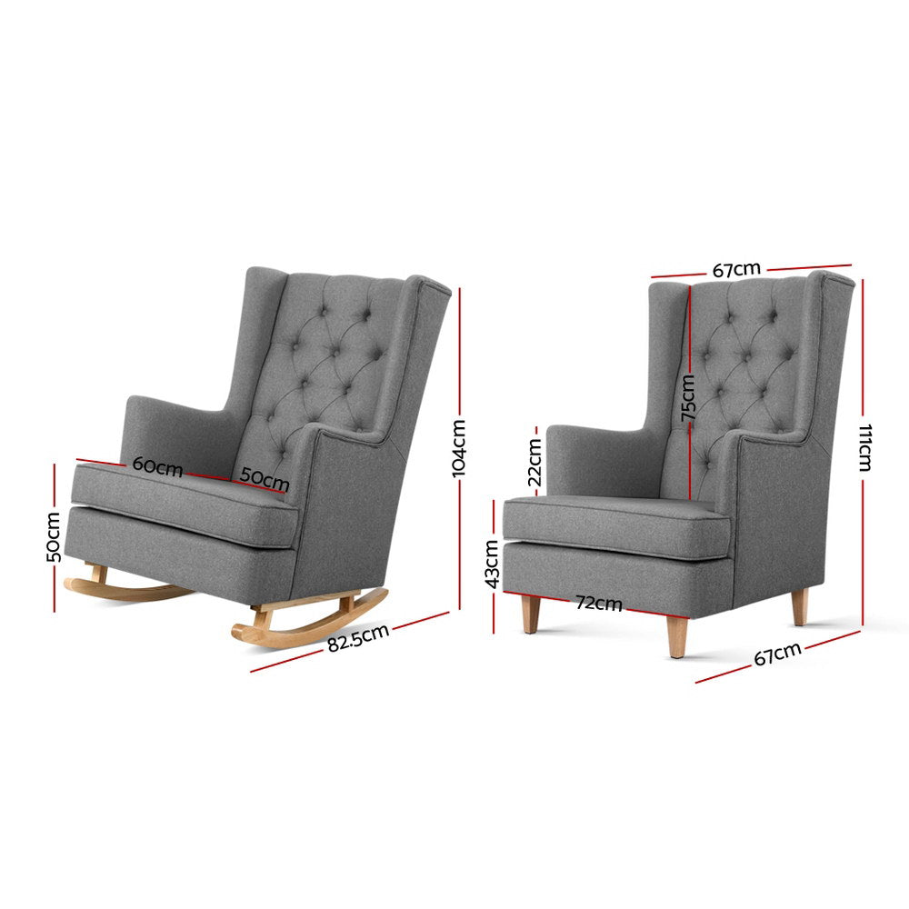Artiss Rocking Chair Armchair Linen Fabric Grey Gaia - 0