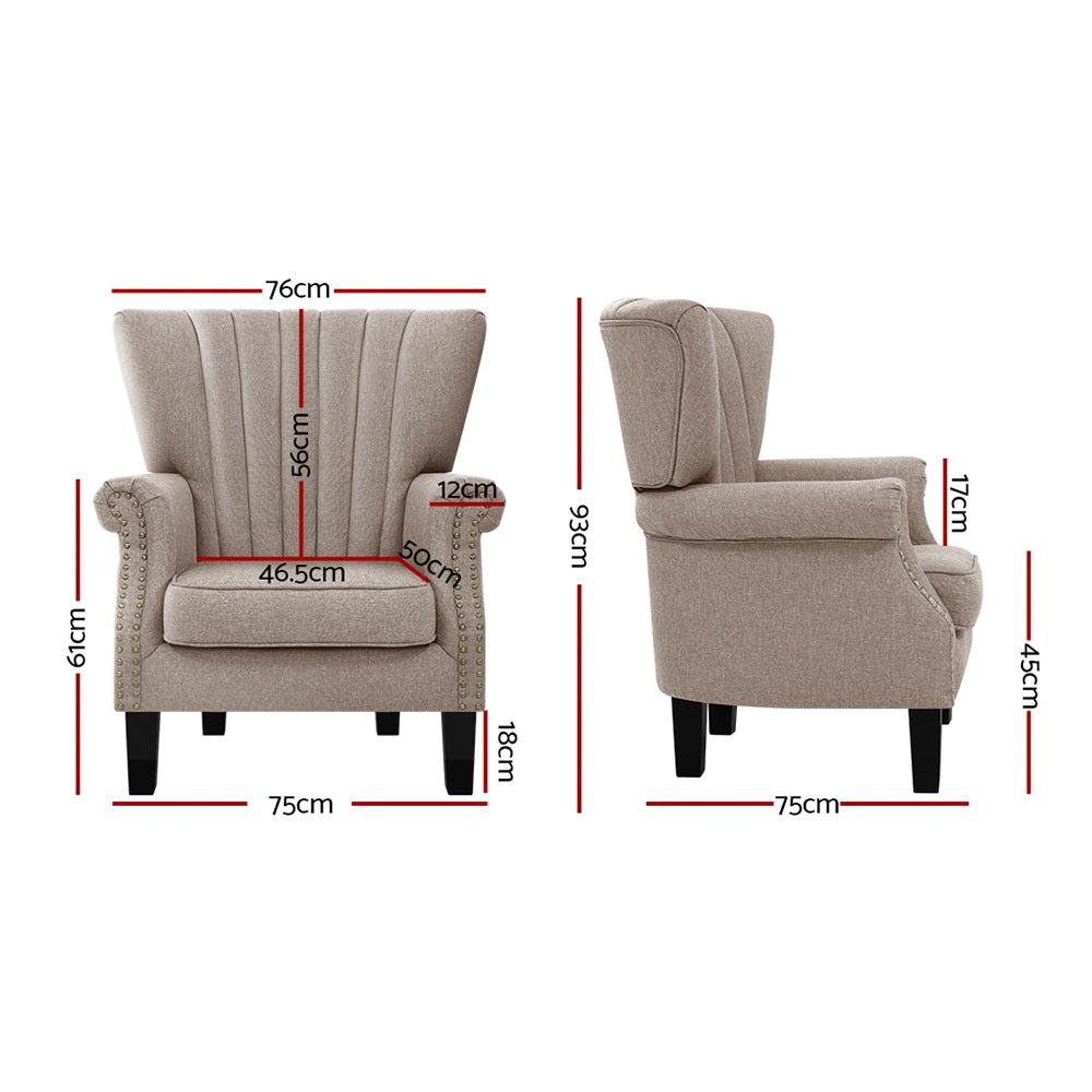 Artiss Armchair Wingback Beige Andrew - 0