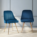 Artiss Dining Chairs Set of 2 Velvet Channel Tufted Blue-7