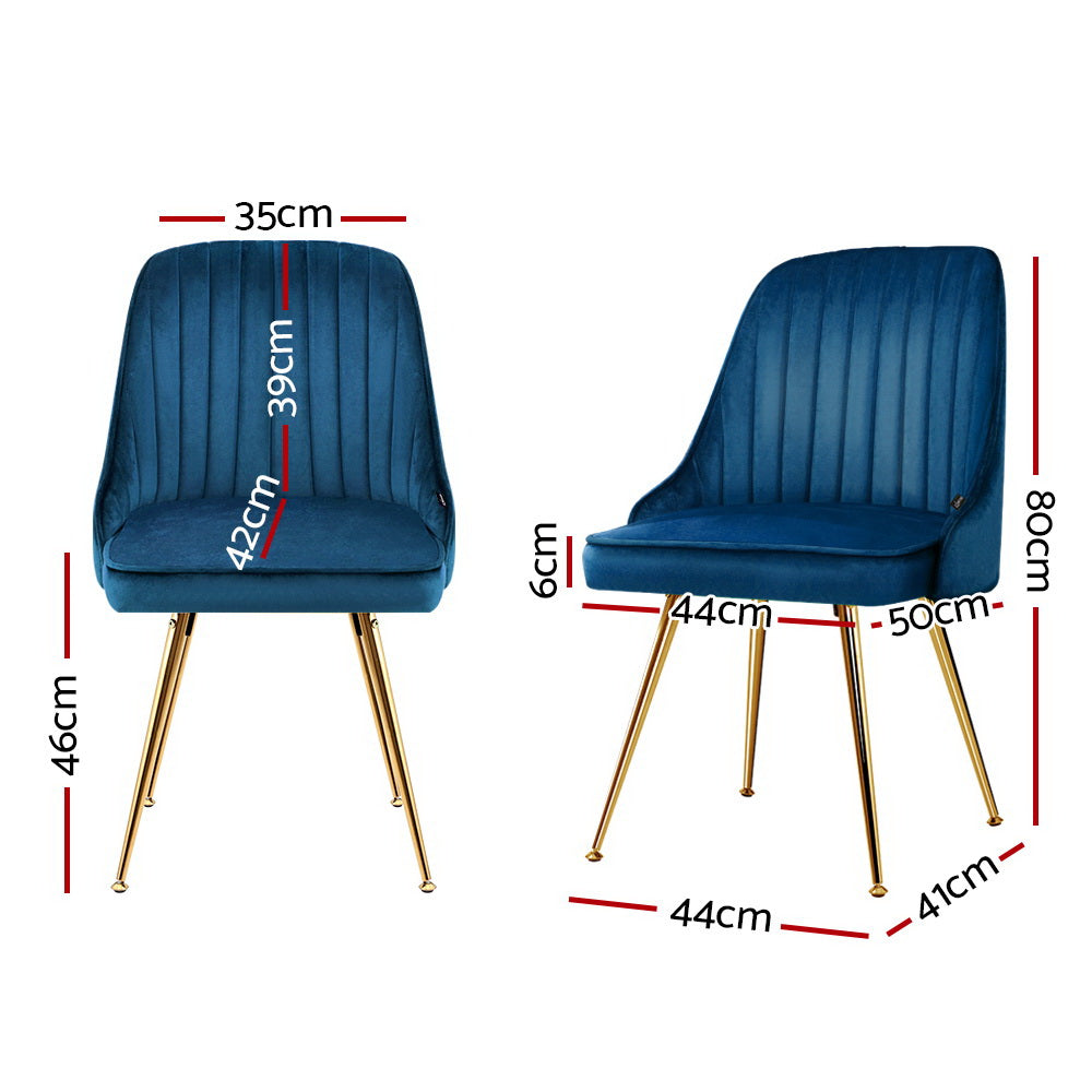 Artiss Dining Chairs Set of 2 Velvet Channel Tufted Blue - 0