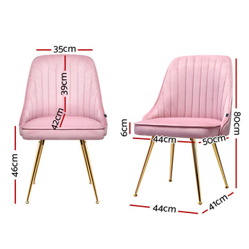 Artiss Dining Chairs Set of 2 Velvet Channel Tufted Pink - 0