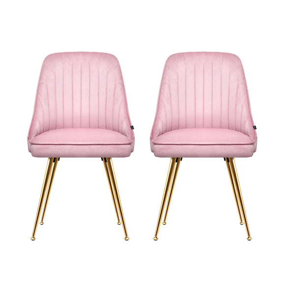 Artiss Dining Chairs Set of 2 Velvet Channel Tufted Pink