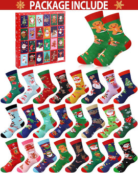 Advent Calendar 2025 Adult Men 24 Days of Christmas Cotton Socks US 7-13 Fun Christmas Sock Advent Calendar for Men Funny Gifts for Dad Boyfriend Husband Brother Random Socks Gift Box - 0