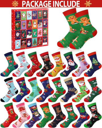 Advent Calendar 2025 Adult Men 24 Days of Christmas Cotton Socks US 7-13 Fun Christmas Sock Advent Calendar for Men Funny Gifts for Dad Boyfriend Husband Brother Random Socks Gift Box - 0
