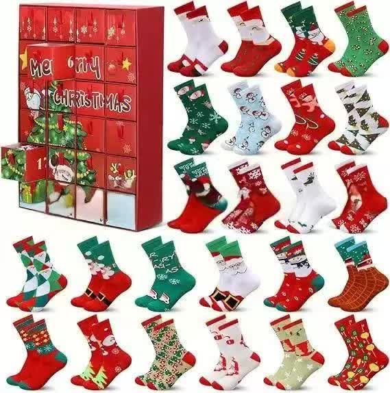 Advent Calendar 2025 Adult Men 24 Days of Christmas Cotton Socks US 7-13 Fun Christmas Sock Advent Calendar for Men Funny Gifts for Dad Boyfriend Husband Brother Random Socks Gift Box
