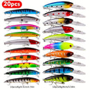 Proberos 20-piece fishing tackle set | hard bait set, suitable for striped bass and bass | scoop hook lure, minnow lure, jumper, pencil-shaped swim bait, fish hook, sea bass lure-1
