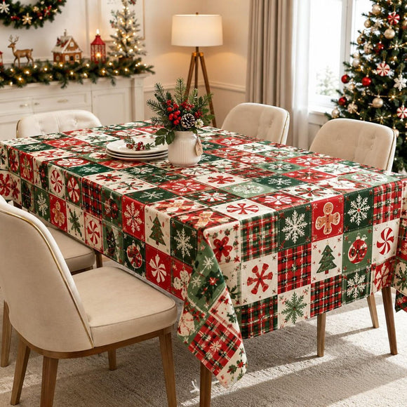 Christmas Patchwork Snowman Rectangle Table Cloth Polyester holiday Xmas Winter tablecloth Machine Washable Table Cover Stain Wrinkle Resistant Dining Party Kitchen Decor - C - Size 90x140cm