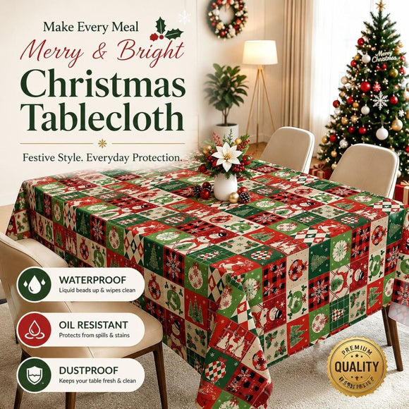 Christmas Patchwork Snowman Rectangle Table Cloth Polyester holiday Xmas Winter tablecloth Machine Washable Table Cover Stain Wrinkle Resistant Dining Party Kitchen Decor - C - Size 90x140cm