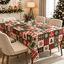 Christmas Patchwork Snowman Rectangle Table Cloth Polyester holiday Xmas Winter tablecloth Machine Washable Table Cover Stain Wrinkle Resistant Dining Party Kitchen Decor - F - Size 90x140cm-5