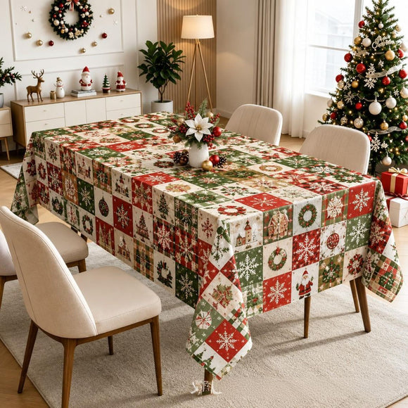 Christmas Patchwork Snowman Rectangle Table Cloth Polyester holiday Xmas Winter tablecloth Machine Washable Table Cover Stain Wrinkle Resistant Dining Party Kitchen Decor - H - Size 90x140cm