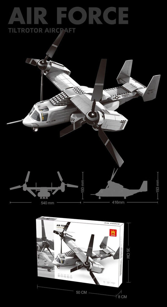 Christmas gift US Osprey Tiltrotor Aircraft Building Blocks Set, 460 Pieces Military Transport Model Kit for Kids Aged 6+ & Enthusiasts（Osprey tiltrotor aircraft）