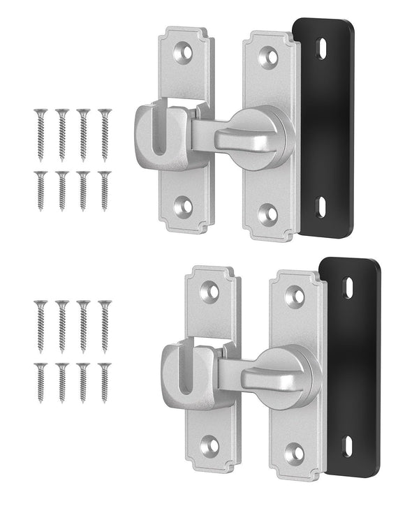 90/180 Degree Barn Door Lock, Safety Flip Lock, Adjustable Sliding Door Latch for Bathroom, Wardrobe, Bedroom & Garden Door, Spacers Included, 1Pack (silver)