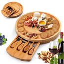 Bamboo Cheese Board Set with Knives & Slate, 10-Inch Round Charcuterie Platter & Tray, Wooden Cheese Board, Gift Idea(Wood)-6