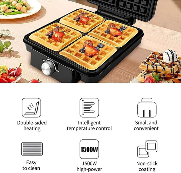 Waffle Makers & Irons, 1500W Waffle Machine with Double~sided Heating, Coating, Temperature Control, Led Light, Easy Clean(black)