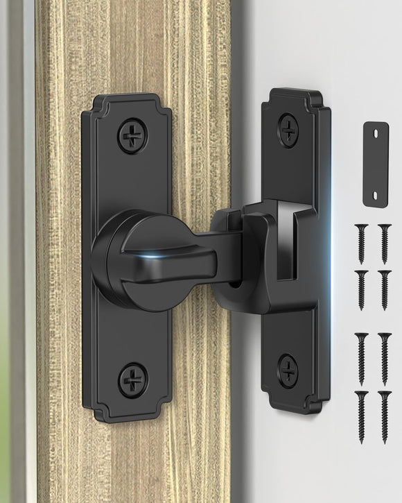 90/180 Degree Barn Door Lock, Safety Flip Lock, Adjustable Sliding Door Latch for Bathroom, Wardrobe, Bedroom & Garden Door, Spacers Included, 1Pack (black)