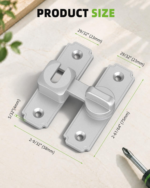 90/180 Degree Barn Door Lock, Safety Flip Lock, Adjustable Sliding Door Latch for Bathroom, Wardrobe, Bedroom & Garden Door, Spacers Included, 1Pack (White)