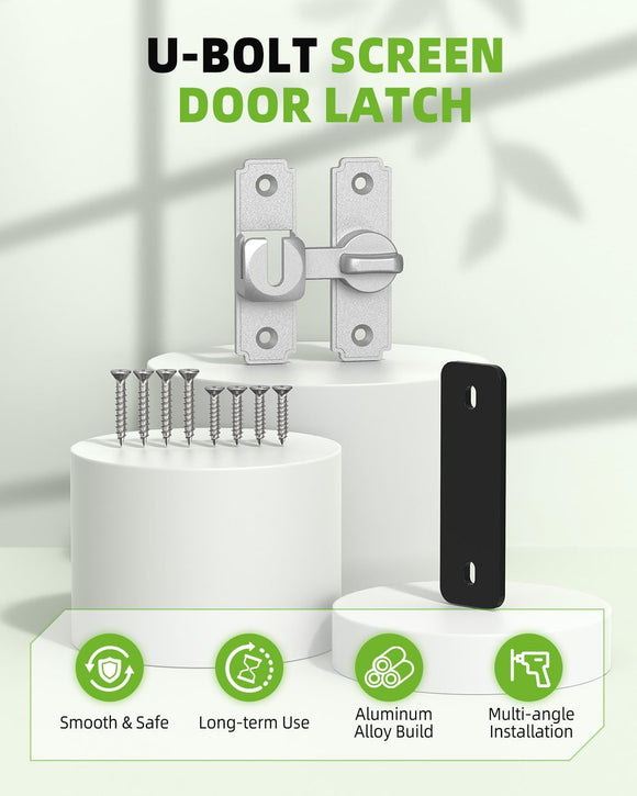 90/180 Degree Barn Door Lock, Safety Flip Lock, Adjustable Sliding Door Latch for Bathroom, Wardrobe, Bedroom & Garden Door, Spacers Included, 1Pack (White)