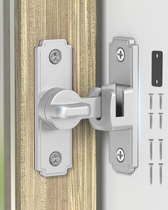 90/180 Degree Barn Door Lock, Safety Flip Lock, Adjustable Sliding Door Latch for Bathroom, Wardrobe, Bedroom & Garden Door, Spacers Included, 1Pack (White)
