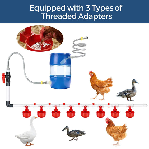 57 Pcs Automatic Chicken Waterer System Set, Chicken Watering Kit with 8 Water Cups & Float Valve, Poultry Water System for Chickens, Ducks & Quail – Bucket Not Included(red)