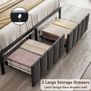 Queen Bed Frame with 2 Storage Drawers and LED Lights Headboard, Upholstered Bed Frame with Charging Station, No Box Spring Needed, Easy Assembly - Grey-5