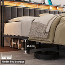 Queen Bed Frame with 2 Storage Drawers and LED Lights Headboard, Upholstered Bed Frame with Charging Station, No Box Spring Needed, Easy Assembly - Grey-6