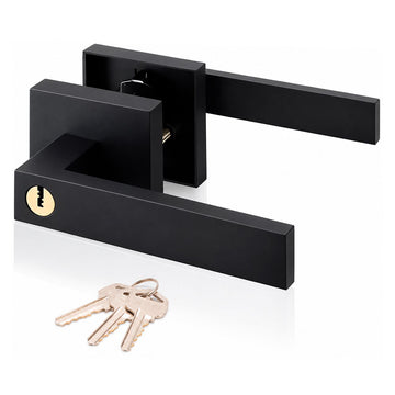 Matte Black Privacy Door Lever Handle with Keys, Heavy Duty Interior Door Lockset, Adjustable 60/70mm Backset, Reversible for Bedroom Bathroom Home Office