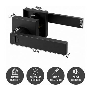 Matte Black Keyless Privacy Door Lever Handles, 2 Pack Heavy Duty Interior Door Lockset, Adjustable 60/70mm Backset, Reversible for Bedroom Bathroom Home Office - 0