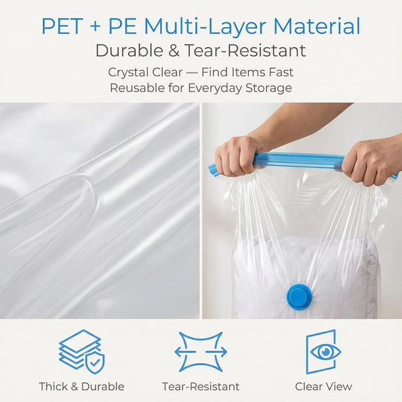 6-Pack Jumbo Vacuum Storage Bags | Space Saving Vacuum Pack Bags for Clothes & Bedding | 80% More Storage | 100cm x 70cm (39” x 28”)