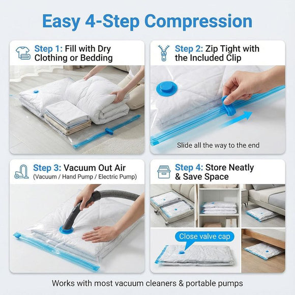 6-Pack Jumbo Vacuum Storage Bags | Space Saving Vacuum Pack Bags for Clothes & Bedding | 80% More Storage | 100cm x 70cm (39” x 28”)