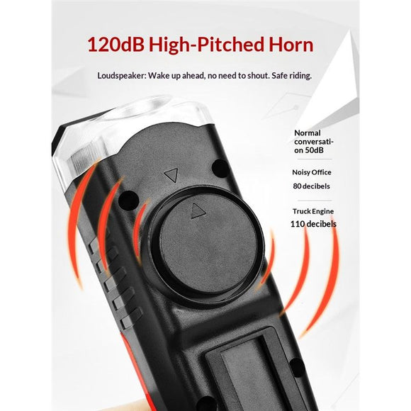 Bike Horn Headlight Solar/USB Dual Charging Bike Horn Light High Brightness Bike Headlight Waterproof Bike Horn Light Ideal for Mountain and Road Night Riding Essential Gear for Night Cycling