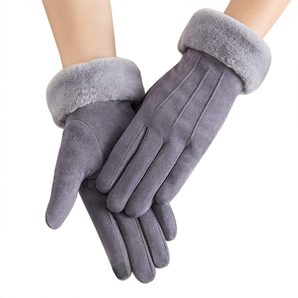 Women Winter Warm Touch Screen Soft Windproof Lined Thick Gloves for Snow Skiing in Clod Weather grey