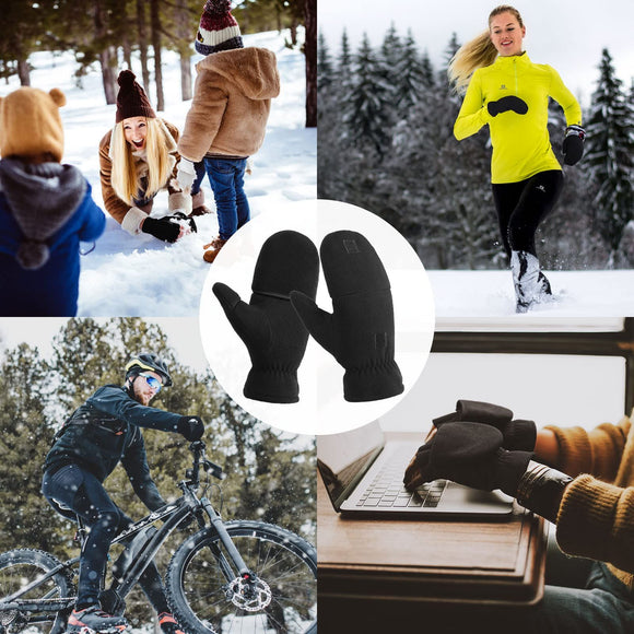 Half finger flip gloves Thermal Winter Gloves: Windproof 2 in 1 Convertible Mittens for Men & Women (Black S)
