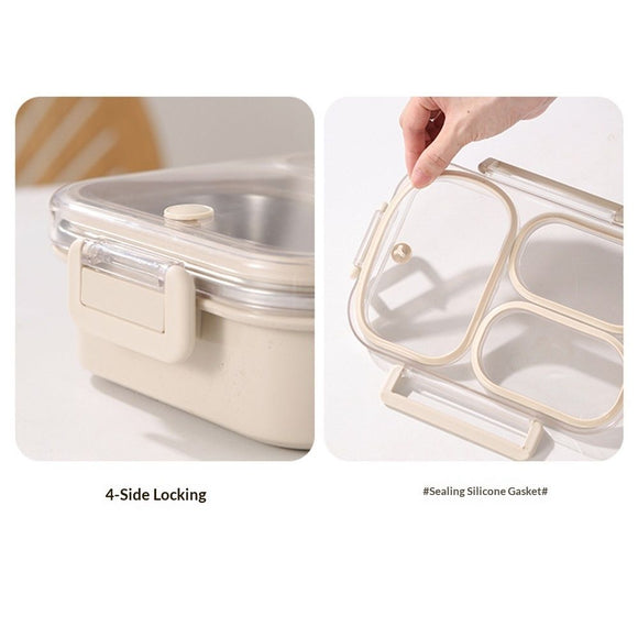 Stainless Steel Lunch Box, 3 Compartments Metal Bento Box for Kids Adults, Leak-Proof Lunch Box for School Office, Dishwasher Safe, BPA-Free