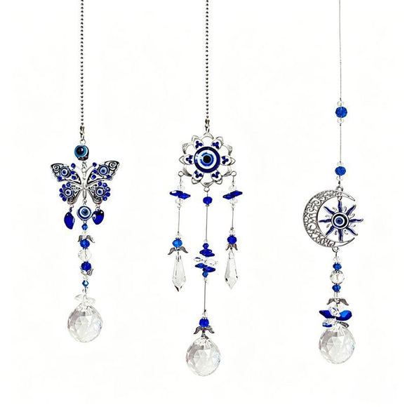 Blue Demon Eye Butterfly Crystal Pendant 3-Piece Set