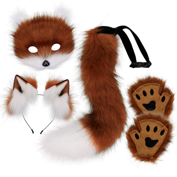 Furry Fox Costume Set for Cosplay - Reddish Brown and White