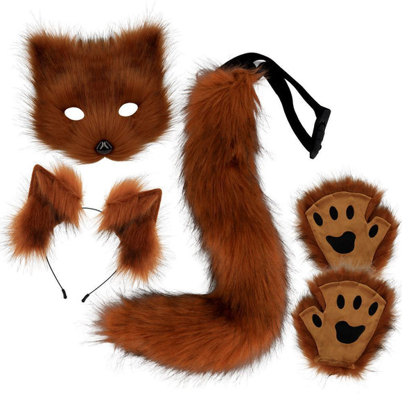 Furry Fox Costume Set for Cosplay - Reddish Brown