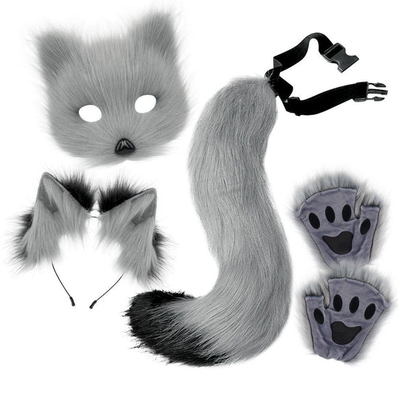 Furry Fox Costume Set for Cosplay - Grey and Black