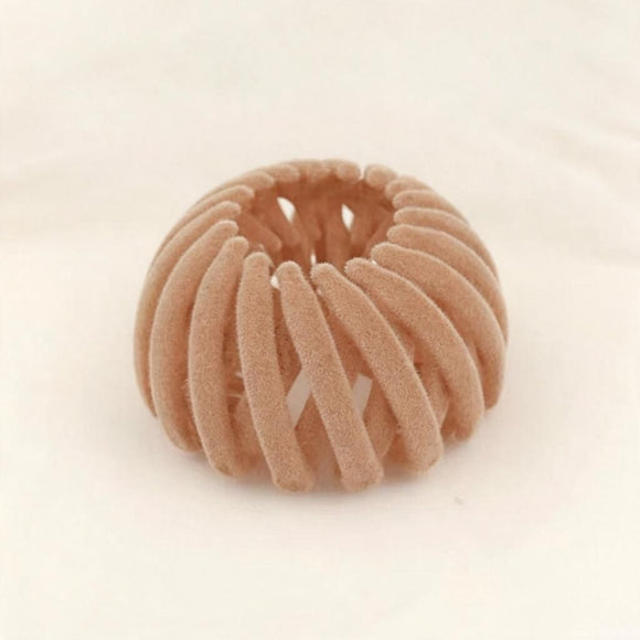 Khaki Velvet Bird Nest Bun Clip Expandable Hair Holder for Lazy Updo Hairstyles Women's Hair Accessory 1pc
