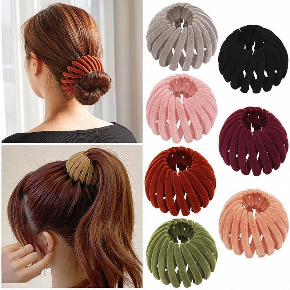 Pink Velvet Bun Cage Clip Fast Hair Updo Tool for Thick Hair Women's Styling Accessory 1pc Party