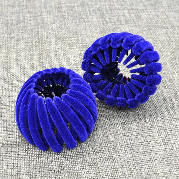 Blue Velvet Spiral Bun Clip Hair Bun Shaper for Lazy High Ponytail Updo Styling Women Hair Tool 1pc Office