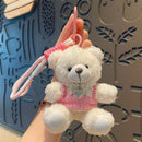 Plush Bear Keychain With White‑Pink Outfit, Adorable Soft Doll Pendant, Decorative Bag Charm for Christmas & Halloween Small Presents-1