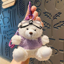 White‑Purple Outfit Plush Bear Pendant, Cute Cartoon Bag Accessory, Mini Plush Keychain for Christmas & Halloween Holiday Gifts-1