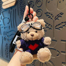 Plush Bear Pendant In Navy Outfit With Red Heart, Cartoon Soft Bag Charm, Compact Holiday Souvenir for Christmas & Halloween-1
