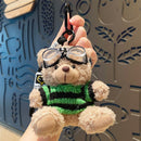 Black‑Green Outfit Plush Bear Keychain, Cute Stuffed Bag Pendant, Decorative Accessory for Christmas & Halloween Small Gift Collection-1