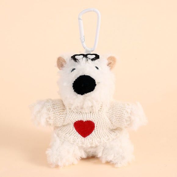 West Highland Dog Plush Keychain In White Outfit With Red Heart, Cute Cartoon Bag Pendant, Holiday Small Present for Christmas & Halloween