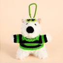 West Highland Dog Plush Keychain With Black‑Green Striped Design, Cute Cartoon Bag Charm, Lovely Holiday Trinket for Christmas & Halloween-1