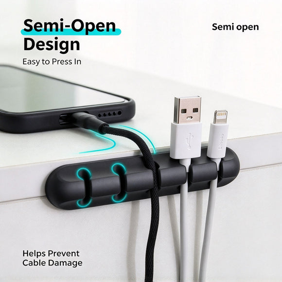 7‑Hole White Cable Management Clips 3Pcs Desktop Wire Fixer Data Charging Cord Organizer, Space‑Saving Desk Accessory Christmas Present For Colleague