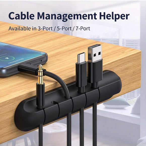 Black 7‑Hole Desktop Wire Organizer 3Pcs Cable Clamp For Phone Charging Data Line, Desk Cord Arrangement Accessory Holiday Surprise Gift