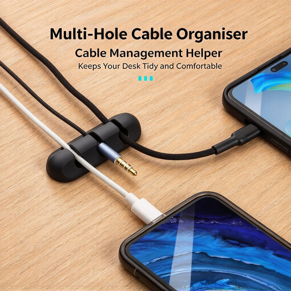 Black 7‑Hole Desktop Wire Organizer 3Pcs Cable Clamp For Phone Charging Data Line, Desk Cord Arrangement Accessory Holiday Surprise Gift